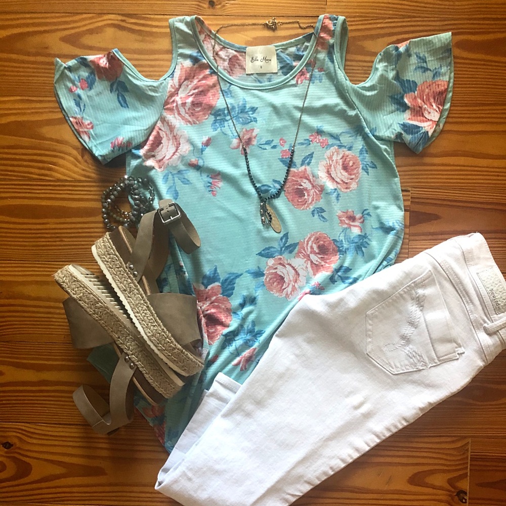 Aqua Peek-a-Boo Shoulders Top-NWT